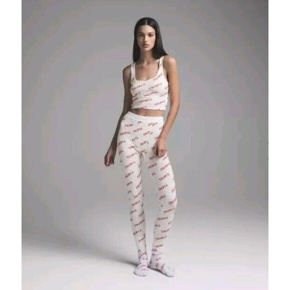 Skims Cotton Rib Tank & Legging Set Candy Cane Print Size Large New